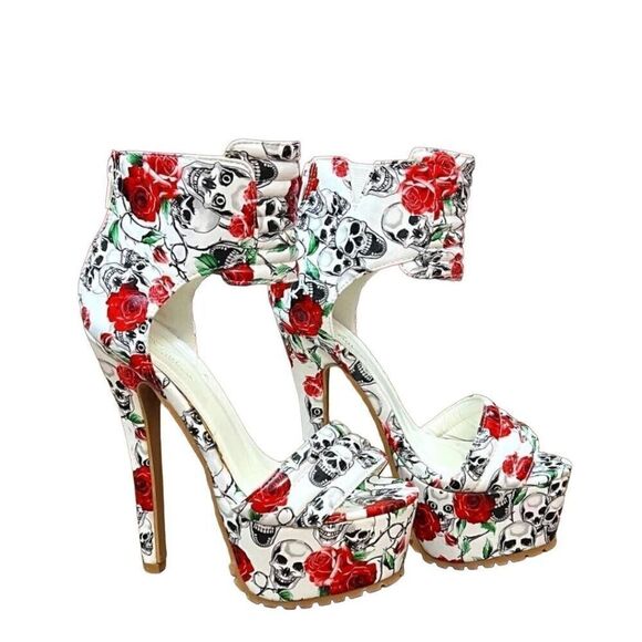 Ami Clubwear Skulls and Roses Platform Heels - Picture 1 of 8